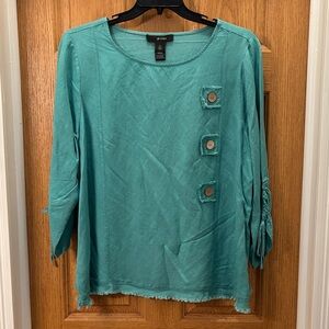 Ali Miles - Linen Blend Tunic with Fringe Trim